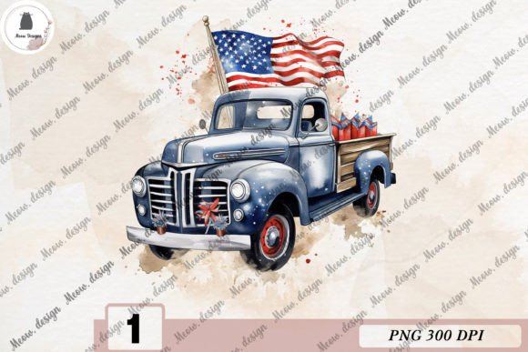 Vintage Truck 4th of July Clipart Gráfico Ilustrações para Impressão Por MeowwDesign