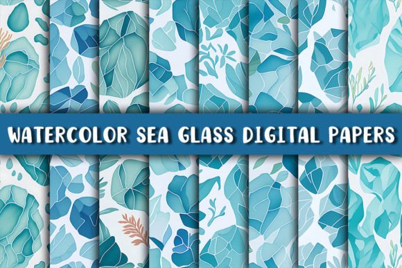 Watercolor Sea Glass Digital Patterns Graphic AI Patterns By Little STAR