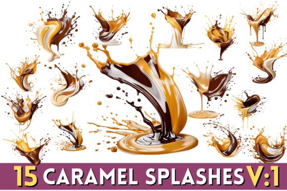 3D Chocolate and Caramel Splash Clipart Graphic Illustrations By Pro Aurora Designs