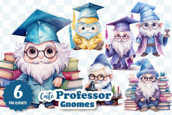Cute Professor Gnomes Collection Set Graphic AI Transparent PNGs By DrawStudio1988