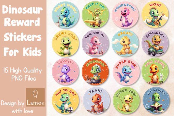 Dinosaur Reward Stickers for Kids Graphic Crafts By Lamos Sublimation