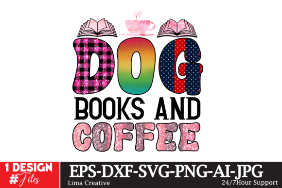 Dog Books & Coffee Sublimation PNG Illustration Artisanat Par Lima Creative