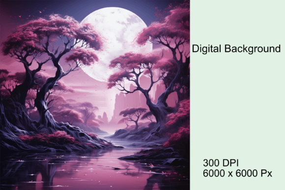 Purple Forest in Moonlight Background Graphic AI Illustrations By StellarMockups&Graphics
