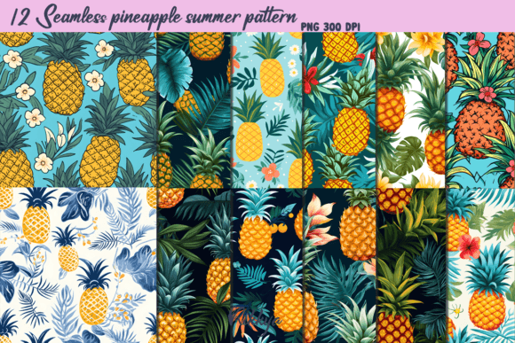 Seamless Pineapple Summer Pattern Graphic AI Patterns By Rikkya