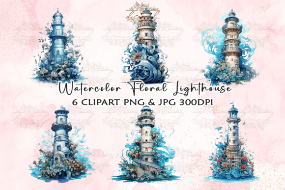 Watercolor Floral Lighthouse Clipart Graphic Crafts By Diceenid