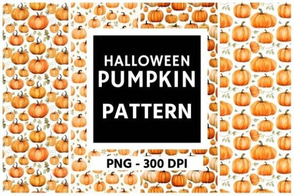 Watercolor Halloween Pumpkin Pattern 03 Gráfico Padrões de Papel Por Mystic Oasis