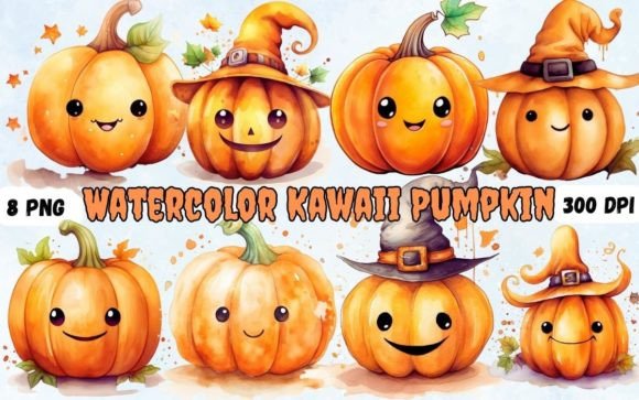 Watercolor Kawaii Pumpkin PNG Clipart Gráfico Ilustraciones Imprimibles Por A Design