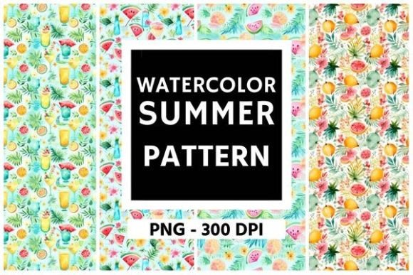 Watercolor Summer Pattern 02 Grafika Papierowe Wzory Przez Mystic Oasis