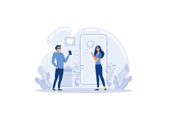 Man and Woman Using Online Dating App Graphic Illustrations By alwi.chabib