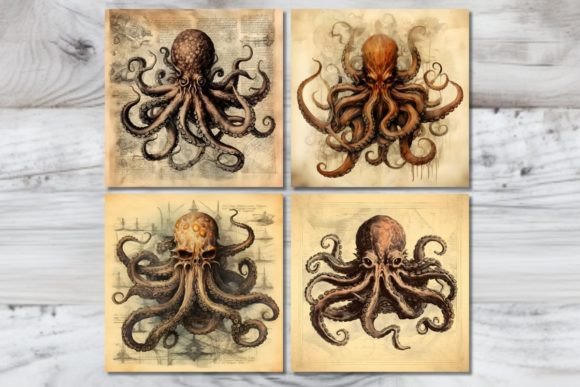 Bring on the Kraken: Vintage Sketches Graphic AI Illustrations By Quirk Junk Journals