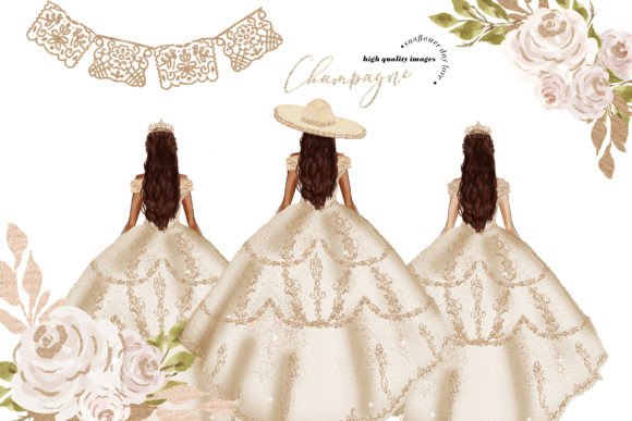 Champagne Princess Dresses Clipart Graphic Illustrations By SunflowerLove