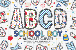 School Boy Alphabet a-Z Letters PNG Grafika Ilustracje do Druku Przez GoodsCute 1