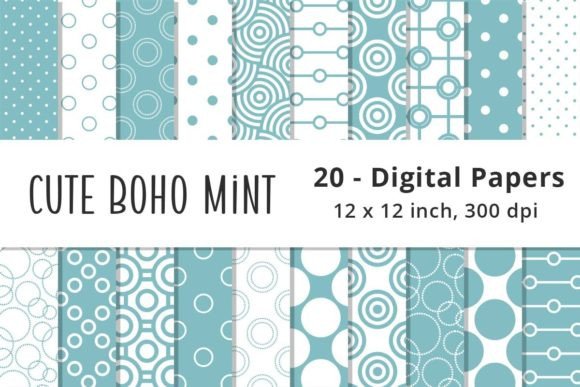 Seamless Boho Mint Green Digital Papers Graphic Patterns By Lemon Paper Lab