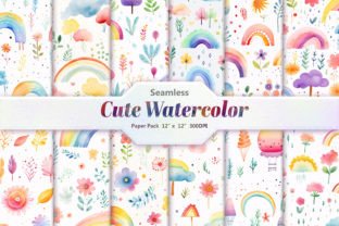 Seamless Cute Watercolor Digital Paper Graphic Backgrounds By DifferPP 1