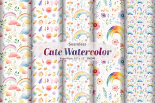 Seamless Cute Watercolor Digital Paper Graphic Backgrounds By DifferPP 4