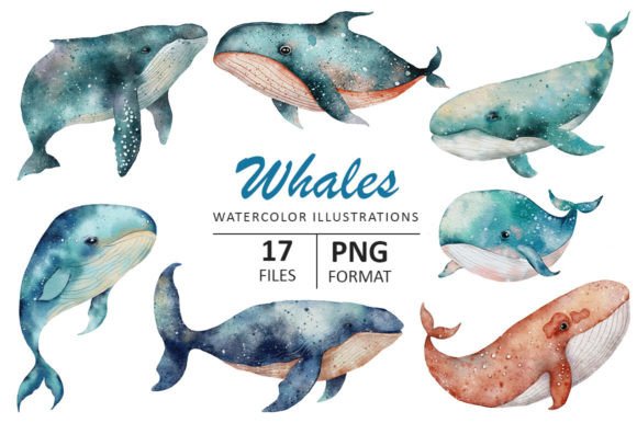 Whale Watercolor Illustration Gráfico Ilustraciones Imprimibles Por EvgeniiasArt