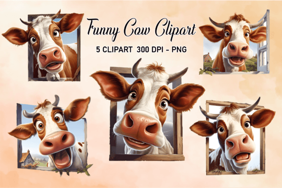 Funny Cow Clipart, Sublimation PNG Graphic Illustrations By Danishgraphics