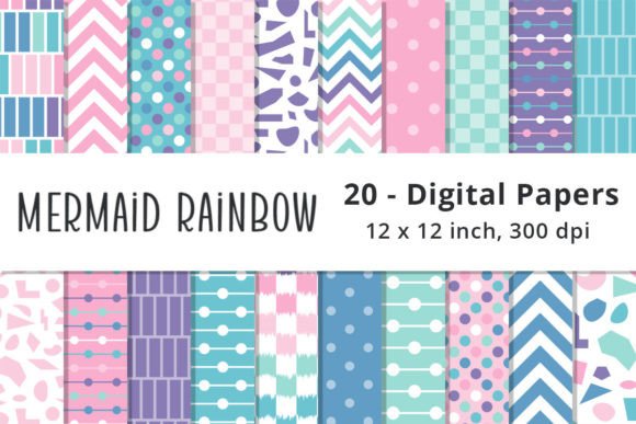 Mermaid Rainbow Digital Pattern Papers Grafik Papier-Muster Von Lemon Paper Lab
