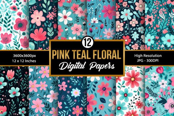 Pink & Teal Floral Pattern Bundle Graphic Patterns By Creative Store