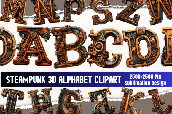 Steampunk Themed Alphabet Clipart Graphic AI Generated By WaterColorArch