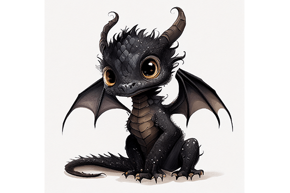 Cute Baby Black Dragon PNG File Wall Art Graphic Print Templates By WangTemplates