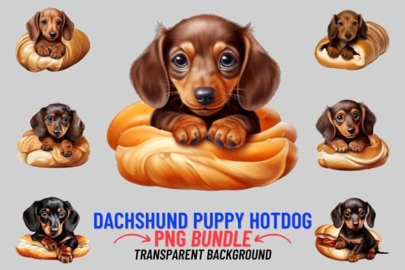 Dachshund Puppy Hotdogs Sublimation Graphic Illustrations By DigitalCreativeDen
