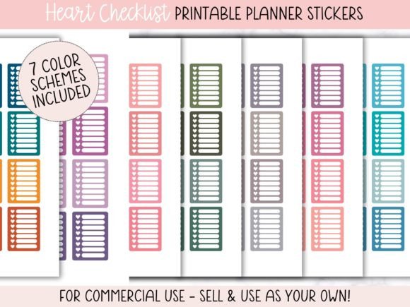 Heart Checklist Planner Stickers Graphic Print Templates By emmaloustudioco