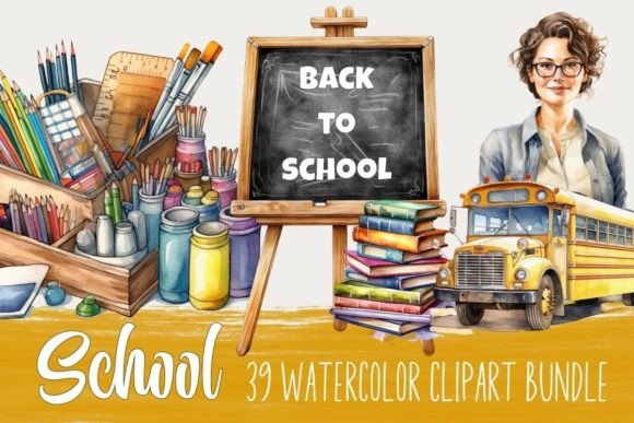 Watercolor School Png Clipart Bundle Graphic AI Transparent PNGs By Andel creative