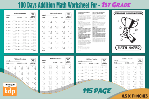 100 Days Addition Worksheet Vol-02 Graphic 1st grade By Graphics Store