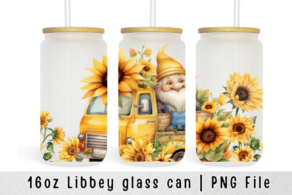 Fall Gnomes Sunflowers Glass Can Wrap Graphic Graphic Templates By sasikharn