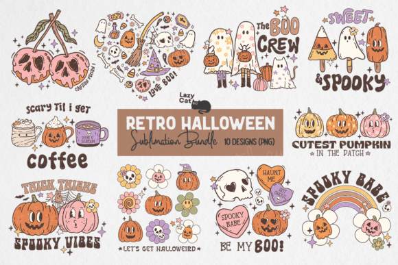 Retro Halloween PNG Sublimation Bundle Graphic Crafts By Lazy Cat