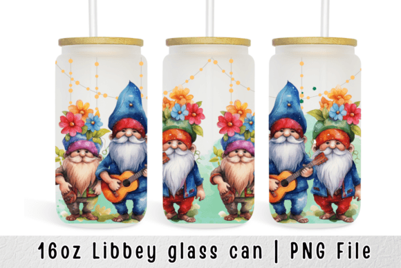Summer Gnome 16oz Libbey Glass Can Wrap Gráfico Plantillas Gráficas Por sasikharn