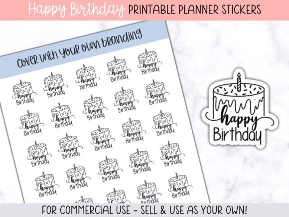 Happy Birthday Planner Stickers Graphic Print Templates By emmaloustudioco
