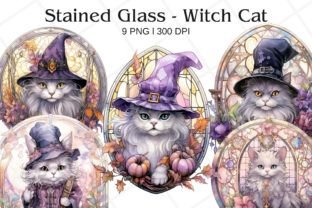 Stained Glass Witch Cat Watercolor Graphic Illustrations By Rabbyx 1