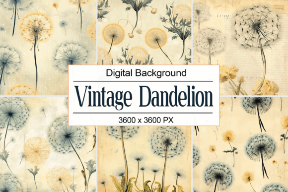 Vintage Dandelion Digital Paper Graphic Backgrounds By Pro Designer Team