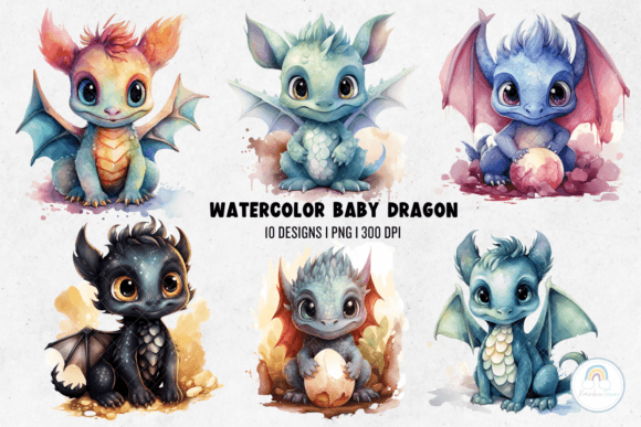 Watercolor Baby Dragon Sublimation Graphic Illustrations By Rainbowtown