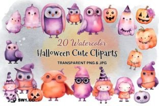 Watercolor Cute Halloween Elements PNG Gráfico Ilustrações para Impressão Por sw1co design 1
