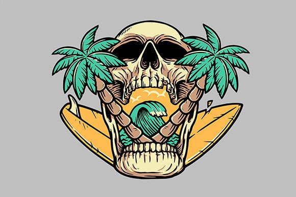 Skull Really Likes the Beach Graphic Illustrations By Gunaone Design