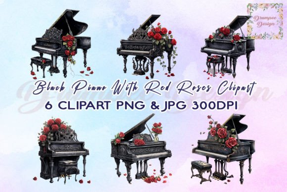 Black Piano Watercolor Clipart Graphic Crafts By Drumpee Design