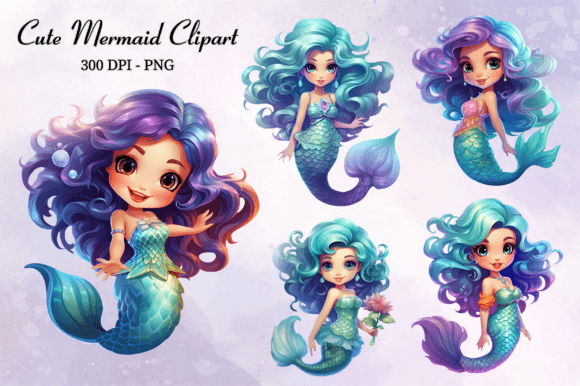 Cute Mermaid Clipart, Sublimation PNG Graphic Illustrations By Danishgraphics