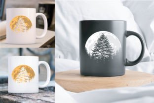 Full Moon Pine Trees, Forest Silhouette Graphic Print Templates By AnuchaSVG 4