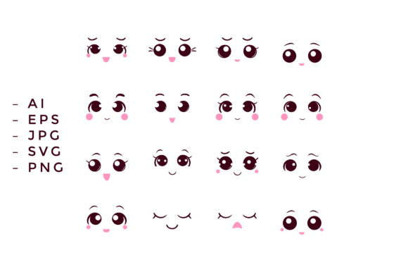 Set Cute Faces Kawaii Character Icons Graphic Icons By MrxKing