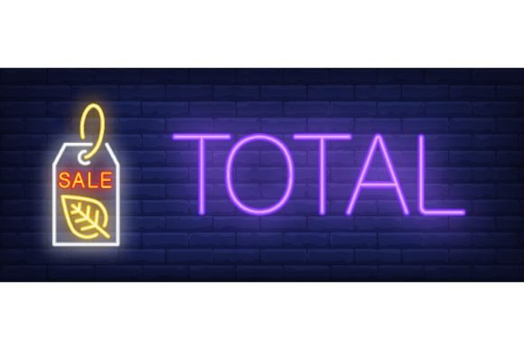 Total Sale Neon Text with Tag and Leaf. Afbeelding Afdrukbare Illustraties Door pch.vector