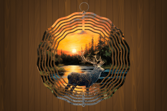 Deer and River Wind Spinner Sublimation Graphic Graphic Templates By little rabbit 995