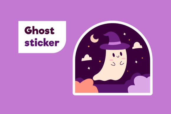 Hand Drawn Cute Ghost Halloween Sticker Graphic Illustrations By black_alert