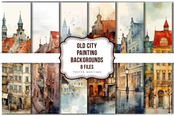 Old City Painting Backgrounds Pack Grafica Illustrazioni Stampabili Di Poster Boutique