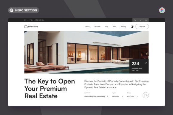 PrimeState - Real Estate Hero Section Graphic UX and UI Kits By peterdraw