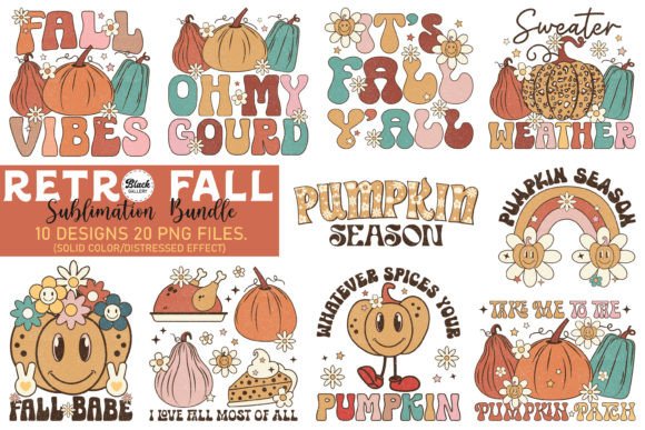 Retro Fall PNG Sublimation Bundle Graphic Crafts By hossenroni