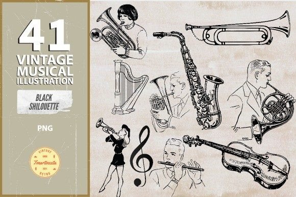 Vintage Music Instruments Illustrations Graphic Illustrations By tmartinezta