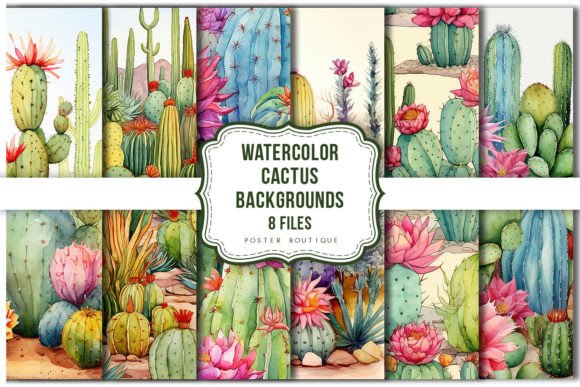 Watercolor Cactus & Succulent Background Graphic Illustrations By Poster Boutique